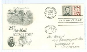 US C59 1960 International Airmail, Lincoln, pencil address.