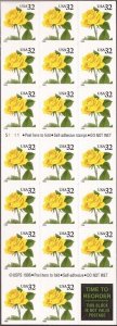 US Stamp - 1996 32c Yellow Rose - Booklet Pane of 20 Stamps #3049a