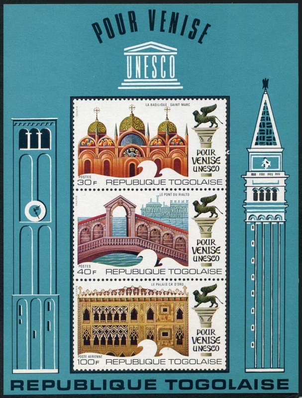 Togo 802-803,C171, C171a, MNH. Mi 908-910, Bl.62. UNESCO campaign-Venice, 1972.