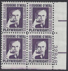 #1294 $1.00 Eugene O'Neill  Plate Block of 4 1973 MNH