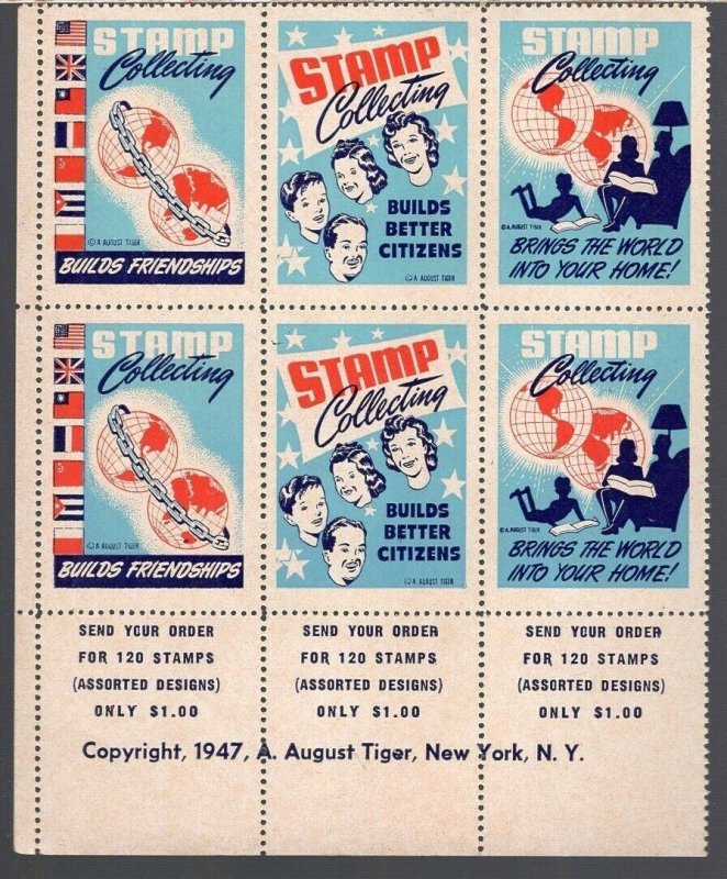 Set Of 6 ** 1947 Stamp Collecting Poster Stamps.  