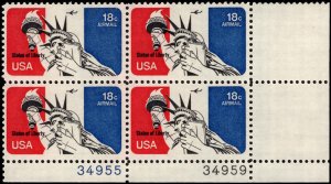 US #C87 18¢ STATUE OF LIBERTY MNH LR PLATE BLOCK #34959-34955 DURLAND $4.00