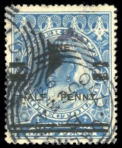 Niger Coast 1894 QV ½d on 2½d blue Position # 3 from setting of 8 VFU. SG 65.