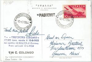 64843 - ITALY - POSTAL HISTORY -  POSTMARK on POSTCARD 1954 - PAQUEBOT Columbus