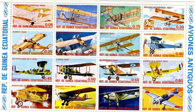 Equatorial Guinea Planes sheet (16) Perforated mnh.vf