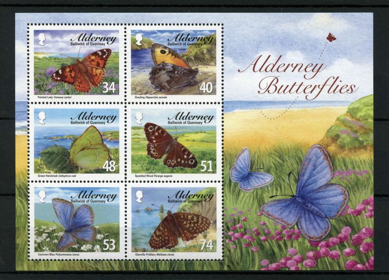 Alderney 313-318, 318a sheet, MNH, $24.00. Insects-Butterflies 2008. x26161