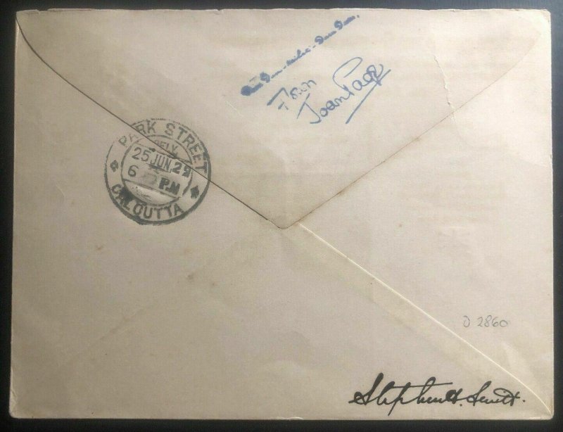 1929 Dum Dum India Airmail cover To Calcutta Lady Jackson Signed Aviation Histor