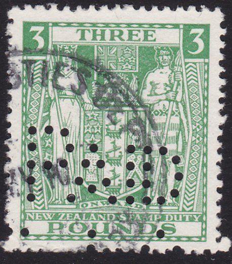 NEW ZEALAND ARMS TYPE STAMP DUTY £3 used...................................67935