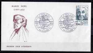 France 1978 Sc#B505 MARIE NOEL,POET,LITERATURE FDC LIMITED EDITION NUMBERED 41