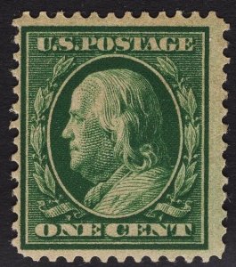 US #357 One Cent Green Franklin Bluish Paper MINT HINGED SCV $90