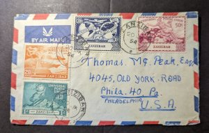 1954 Zanzibar Airmail Cover to Philadelphia PA USA Thomas M Peak