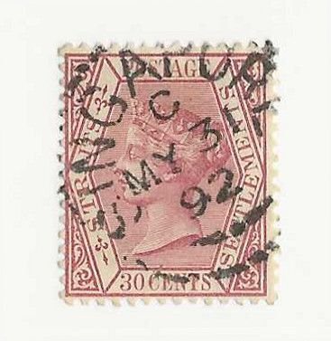 Straits Settlements Sc #55 30cents used with CDS VF