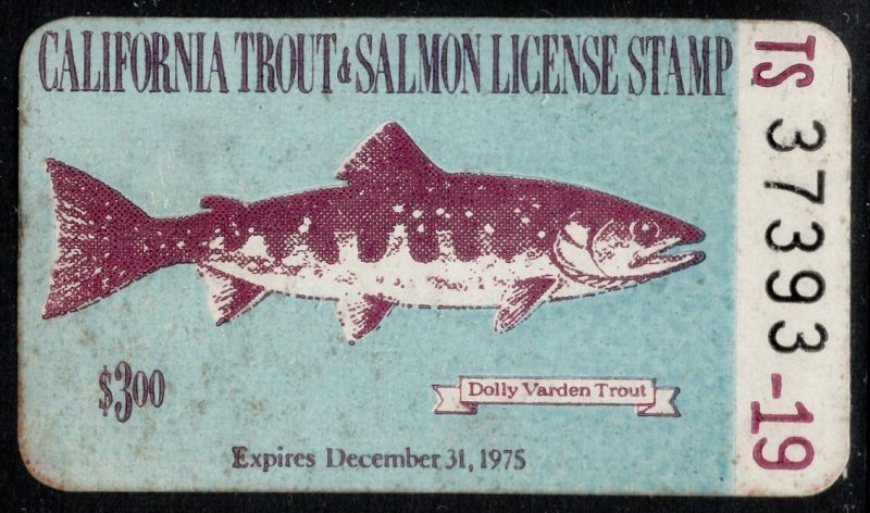 1975 US Revenue $3.00 California Trout & Salmon License Stamp Unused