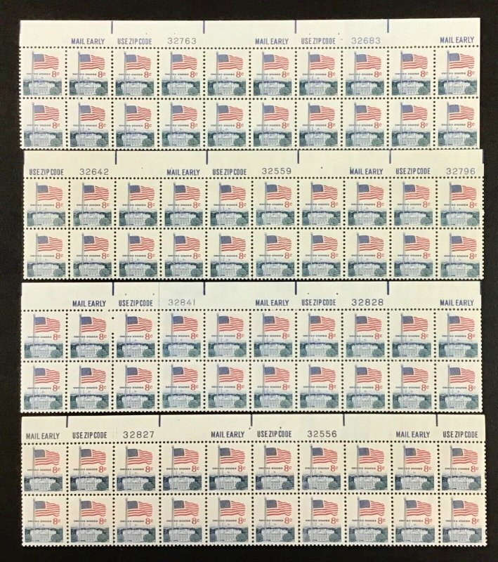 1338F  Flag & White House, Huck Press   MNH 8  c Plate Block of 20. Top plate #