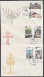 POLAND Sc # 2658-63 SET of 3 FDC - SET of 6 PLACES of WORSHIP incl SYNAGOGUE