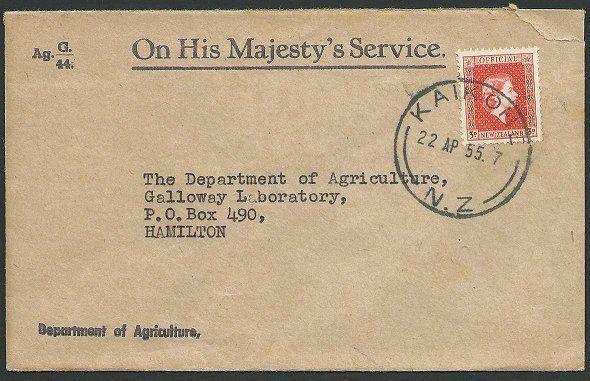 NEW ZEALAND 1955 OHMS cover QE Official 3d, Kaikohe cds....................42212