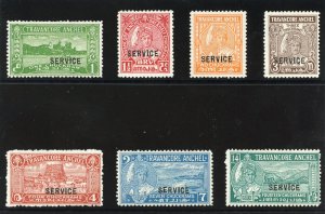 India - Travancore 1939 Official set complete superb MNH. SG O87-O93.