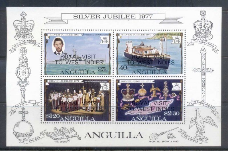 Anguilla 1977 QEII Silver Jubilee Op.t Royal Visit MS MUH