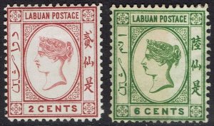 LABUAN 1892 QV 2C AND 6C NO WMK RECESS PRINTING