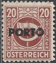 Austria J196 (unused? ng) 20g posthorn, copper brown, ovtpd Porto (1946)