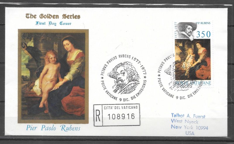 Vatican 1977 Rubens  FDC   Golden Cachet  Registered  Sc# 629
