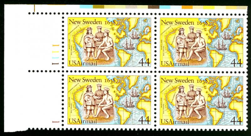 US #C117 PLATE BLOCK, VF mint never hinged, New Sweden,  Super nice color,   ...