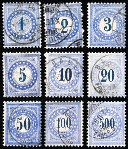 Switzerland Stamps # J1-9 Used VF Scott Value $104.00