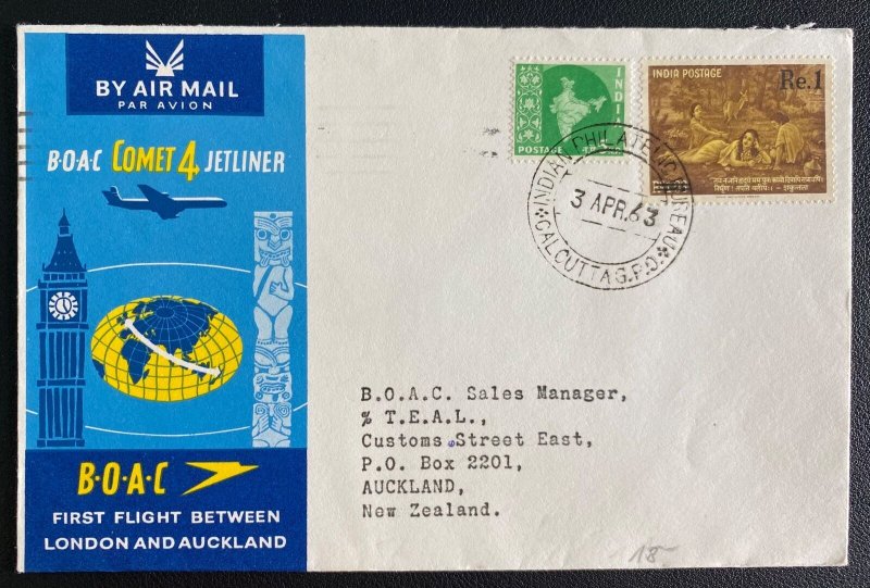 1963 Calcutta India First Flight Airmail Cover to New Zealand BOAC Comet Jet