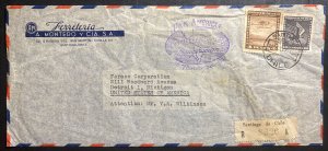 1947 Santiago Chile Commercial Airmail Cover To New York USA Pan American