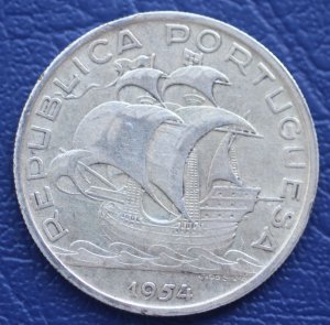 1954 Portugal 10 Escudos Silver