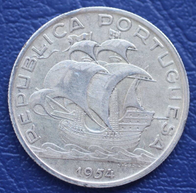 1954 Portugal 10 Escudos Silver