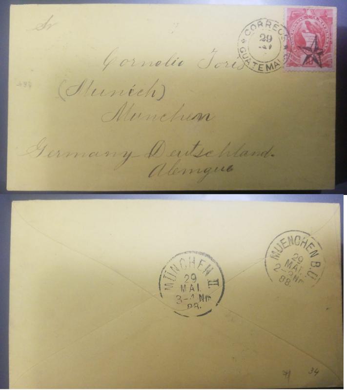 L) 1888 GUATEMALA, LITHOGRAPHED ISSUE: YELLOW ENVELOPE SENT TO MUNICH WITH 1886 
