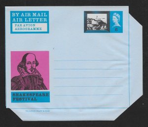 GREAT BRITAIN Aerogramme 6d Queen & Shakespeare Festival Unused