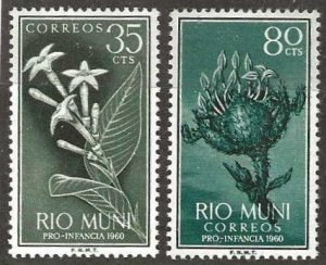 Rio Muni 10-11 mint, hinged, tiny thin on #11. 1960. (S1371)