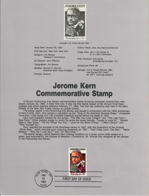 US SP665 Jerome Kern Souvenir Page #2110