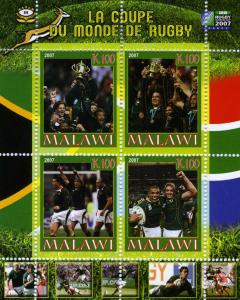 Malawi 2007 Rugby World Cup South Africa Sheet (4) Perforated mnh.vf