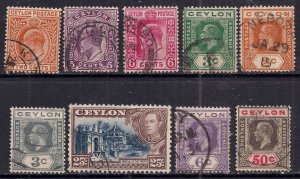 Ceylon 1904 - 49 Selection of 9 used stamps ( B1063 )