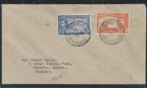 CAYMAN ISANDS (P1706B) 1947 KGVI 3D+ 2 /12D CAYMAN BRAC TO ENGLAND