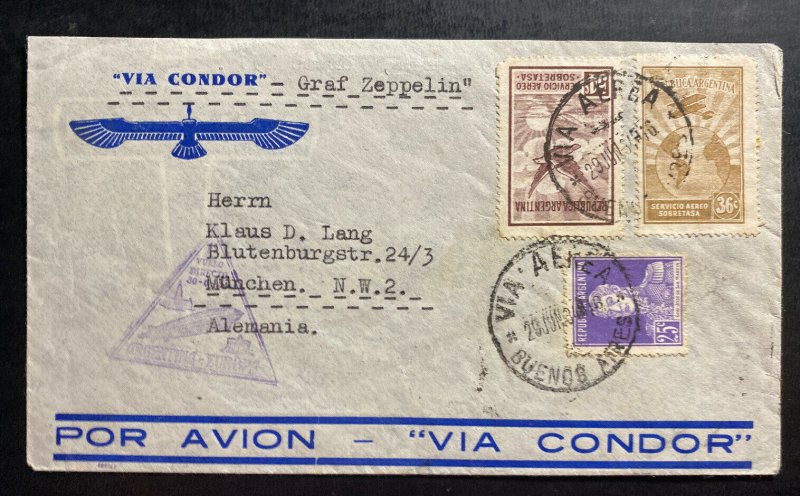 1932 Argentina LZ127 Graf Zeppelin Condor Airmail Cover to Munich Germany
