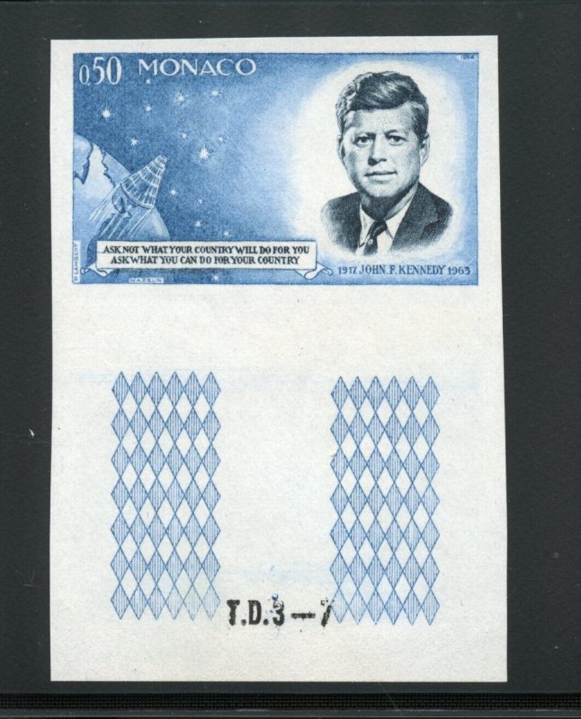 MONACO 1964 JOHN F. KENNEDY MEMORIAL IMPERF STAMP   MINT NH