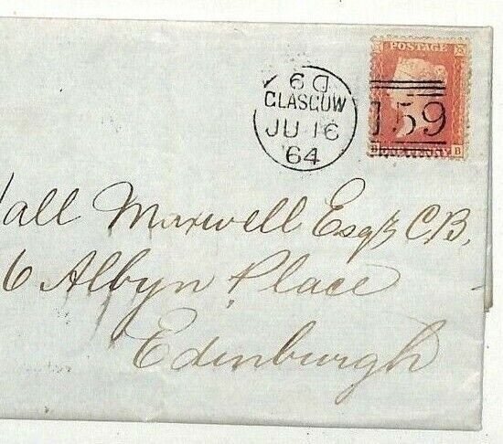 GB SG.39 Cover SCOTLAND Edinburgh Glasgow Penny Red 1864 {samwells-covers} NN250