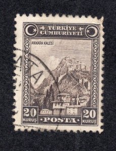 Turkey 1930 20k black brown Fortress, Scott 697 used, value = $1.60