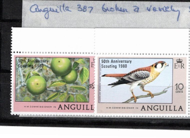 Anguilla 1980 Sc 387-8 MNH Commemorative Perforate Broken 'a' Variety