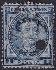 Spain 1876 Sc 228 telegraph punch (taladrado) cancel