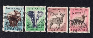 South Africa 1954 3p, 4p, 1sh & 1sh6p Wildlife, Scott 204-205, 208-209 used