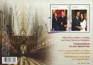 Canada 2011 Royal Wedding Souvenir Sheet, #2465b Used