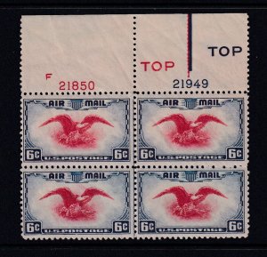 1938 Airmail 6c Sc C23 bi-color eagle and shield MNH plate block Type 4 (39