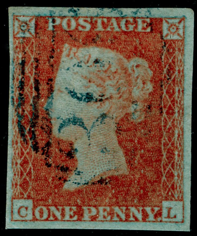 SG12, 1d orange-brown, FINE USED. Cat £250+. BLUE POSTMARK. 4 MARGINS. CL