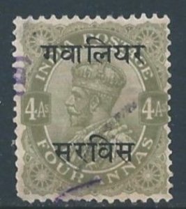 India-Convention States-Gwalior #O25 Used 4a King George V Issue Ovptd. For O...