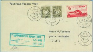 89733 - NORWAY - Postal History - FIRST FLIGHT: Bergen / Oslo   # 69  1939